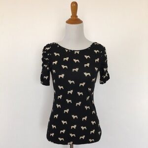 Anthropologie Vintage Retro Style Terrier Print Short Sleeve Top